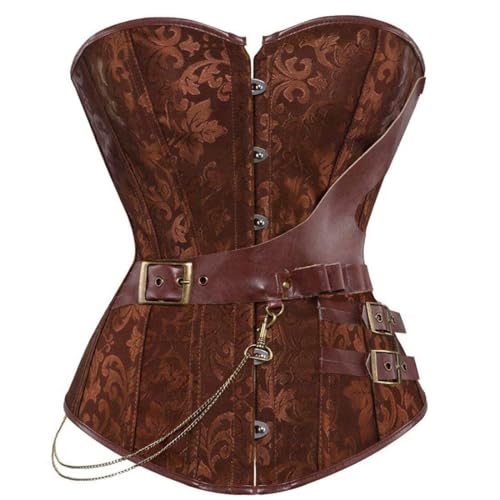 Heeyspike Damen Steampunk Korsett Bustiers Gothic Punk Taillenmieder Retro Shapewearop Übergröße Pirat (Braun, XS) von Heeyspike