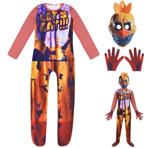 Heeyspike FNAF Sicherheitspruch FNAF Spielcharakter, Halloween-Body für Party, Kostüm, Bonnie Foxy Fazbear Cosplay, Jumpsuit, Gelb Chica, 150) von Heeyspike