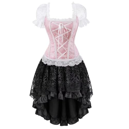 Heeyspike Korsett-Rock, Kleid, Burlesque, Bustier-Träger für Damen, Halloween, Schnürung, Renaissance (Rosa, XS) von Heeyspike