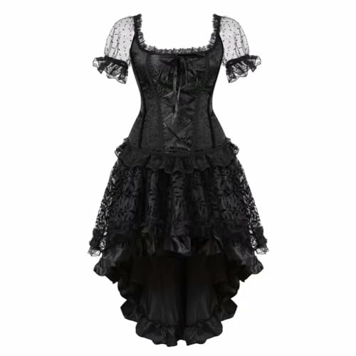 Heeyspike Korsett-Rock, Kleid, Burlesque, Bustier-Träger für Damen, Halloween, Schnürung, Renaissance (Schwarz, XS) von Heeyspike