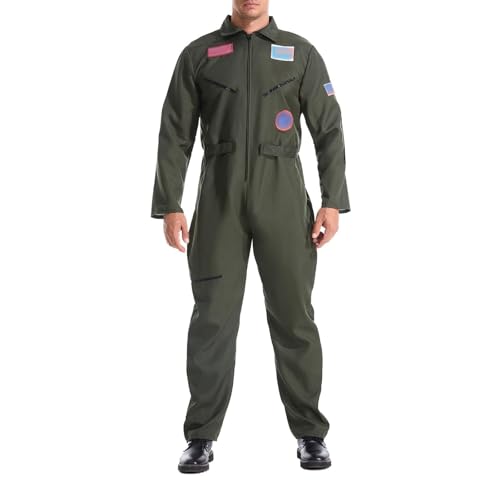 Herren Kampfjetpilot Fliegeroverall Armee Bundeswehr Halloween Cosplay Party Bühne Karneval Kostüm Kämpfer Pilot Fliegerkostüm Fliegeranzug Pilotenanzug Vollanzug (A Armeegrün (Damen), L von Heeyspike