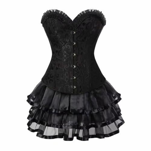 Korsettkleid mit Röcken, Tutu, Gothic-Bustier, Stahlstäbchen, Spitze, Blumen-Kostüm, Übergröße, Schwarz, Größe 3XL von Heeyspike