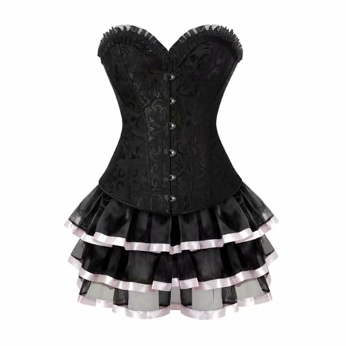 Korsettkleid mit Röcken, Tutu, Gothic-Bustier, Stahlstäbchen, Spitze, Blumen-Kostüm, Übergröße (Schwarzrosa, 4XL) von Heeyspike