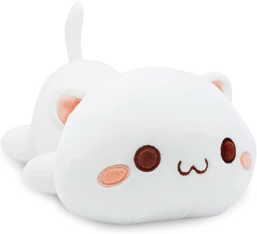 Hefaqewi Stofftier Kawaii Katze, Plüschtier Flauschiges Stofftier，Kawaii Katze Kuscheltier, Kuscheltier Tier Plüschkissen Spielzeug Geschenk für Kinder Mädchen Jungen (40CM/15.7IN, Weiß) von Hefaqewi