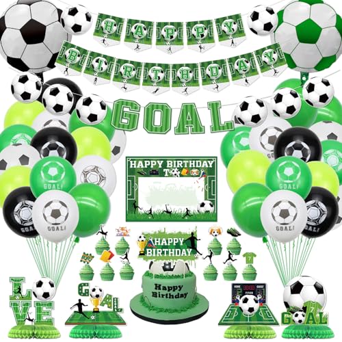 Hegbolke Football Birthday Party Supplies - Inklusive HAPPY BIRTHDAY Banner, Football Element Bunting, Centerpieces, DIY Name Hanging Sign, Cake Toppers, Ballons, für Football Party Dekorationen von Hegbolke