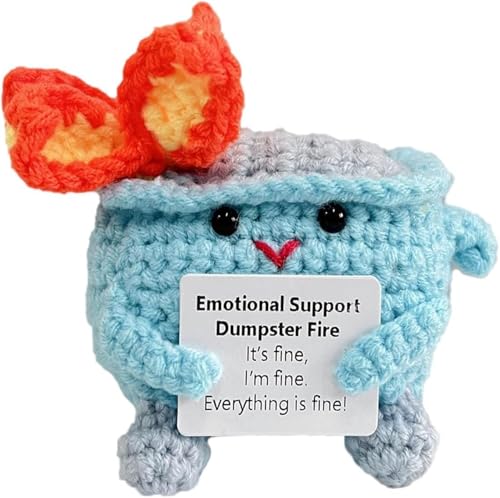 Emotional Support Dumpster Fire | Adorable Crochet Dumpster Fire, Heartfelt Thank You Gift, Dumpster Fire Crochet Doll with Positive Card, Handmade Crochet Doll, Crochet Knitting Toy (Blue) von Hehimin