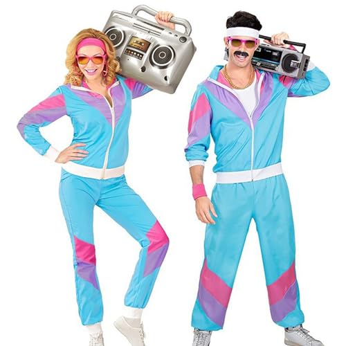 Hehiy 80er 90er Jahre Outfit Herren Damen, 80er Trainingsanzug mit Jacke Hose, 90er 80er Jahre Kleidung Bad Taste Outfit für Karneval Paare. fasnachtskostüme damen kostüm erwachsene 90er von Hehiy