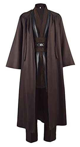 Erwachsene Tunika Kostüm Herren Braun Kapuze Robe Tunika Uniform Full Set Halloween Cosplay Kostüm (XX-Large, Braun) von HeiSen