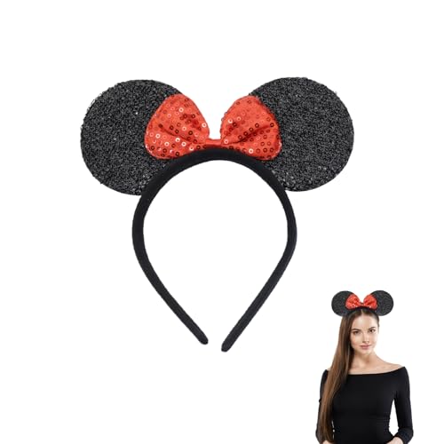 Maus Kostüm Kinder,Damen Mouse Ohren Karneval Haarreif,Erwachsene Faschingskostüme Accessoires,Fasching Kopfschmuck Haarreifen,mit Glitzer Haarschleife Ears Haarschmuck,Mäuseohren Stirnbänder Mädchen von HeigeSeng