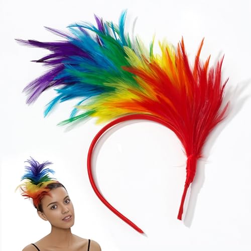 Regenbogen Haarreif,Faschingskostüme Damen,Feder Kopfschmuck Kostüm,Bunt Stirnband,Federn Kopfbedeckung für Erwachsene Kinder Cosplay Papagei Buntes Stirnbänder Zubehör,für Karnevals,Faschings Party von HeigeSeng