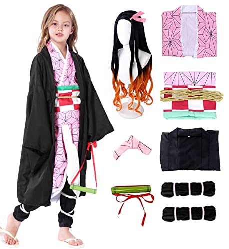 Heionia 9PCS Anime Cosplay Kostüm mit Perücke Mädchen Halloween Carnival Costume Kimono Wig (110) von Heionia