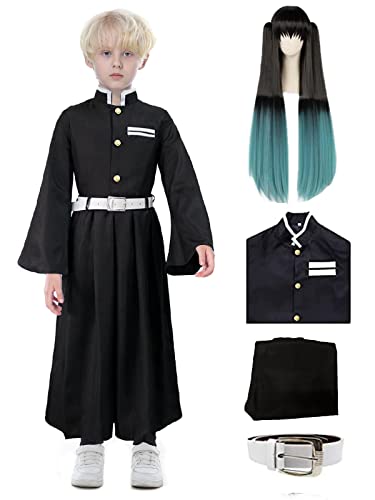 Heionia Anime Kostüm Wig Kinder Costume Kimono Perücke Jungen Cosplay Set für Halloween Karneval 4-14 Jahre (140) von Heionia