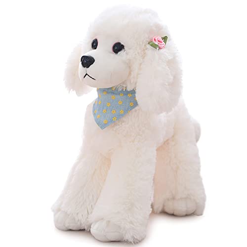 Heionia Hund Kuscheltier Teddy Hund Plüschtier mit Schal Kawaii Pudel Plüsch Stofftier Hund Hunde Dog Geschenk für Kinder Mädchen (Weiß, 30CM) von Heionia