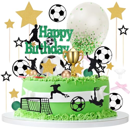 Hejo 31 Stück Tortendeko Fussball, Fussball Deko Geburtstag Kinder, Fußball Tortendeko für Jungen Mädchen Männer, Langlebige Fußball Kuchen Deko, Tortenaufleger Personalisiert für Fußball Party(Grün) von Hejo