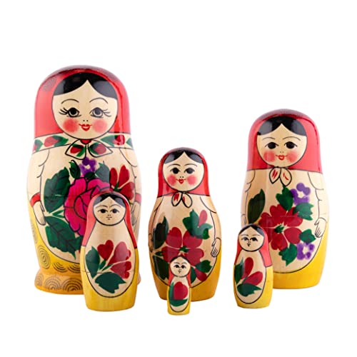 Heka Naturals Russische Matroschka-Puppen, 6 traditionelle Matroschkas Klassisch Semyonov Rot, | Babuschka Holzpuppe Geschenk Spielzeug, Handgefertigt in Russland | Semyonov Rot, 6 Stück, 13 cm von Heka Naturals