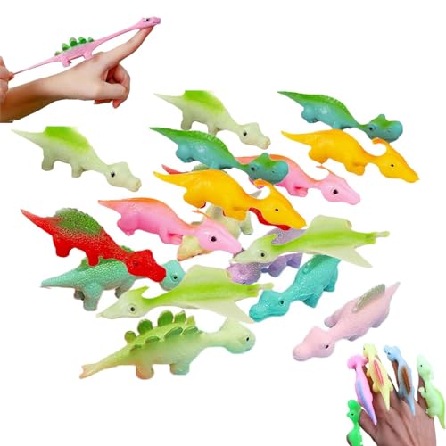 Hekasvm Schleuder Dinosaurier Spielzeug, 20 Stück Fliegender Dinosaurier Slingshot Spielzeug, Gummi Schleuder Dinosaurier Finger Toys, Lustige Dino Schleuder Partyspielzeug Für Kinder (20 PCS) von Hekasvm