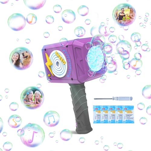 Seifenblasenmaschine, Hammer Seifenblasenpistole, Seifenblasen Spielzeug für Kinder, Automatische Bubble Machine mit Licht und Musik, Seifenblasenlösung, für Außen,Gärten,Strände,Schwimmbäder von Hekasvm
