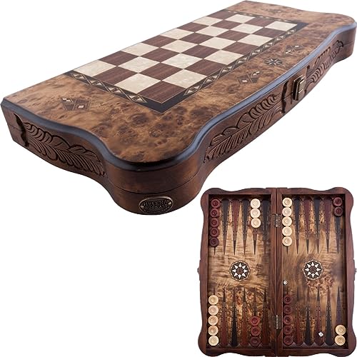 Helena Wood Art, Handgefertigtes Hochwertiges Backgammon Spiel aus Holz, Tavla, 100% Holz, Deluxe Edition, TricTrac, 52 x 24 cm von Helena Wood Art