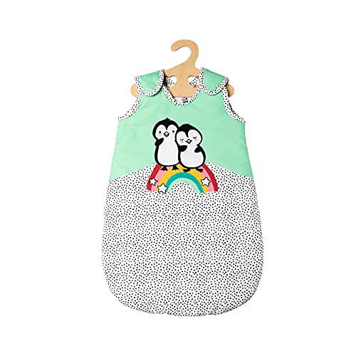 Heless 1194 - Schlafsack für Puppen im Pinguin Pünktchen Design, mit Pinguin-Aufdruck und Klettverschluss, kuschelweich, Größe 28 - 35 cm von Heless