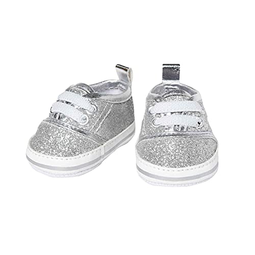 Heless 1471 - Glitzer-Sneaker für Puppen, in Silber, Größe 30 - 34 cm, schickes Schuhwerk mit Wow-Effekt für besondere Anlässe von Heless