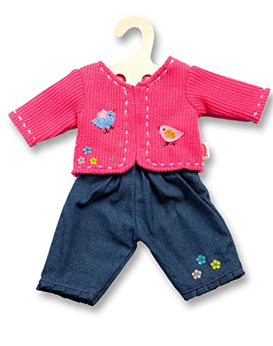 Heless 1504 - Bekleidungs-Set für Puppen, 2-teilig mit Strickjacke und Jeans, in den Farbvarianten Blau oder Pink, 1 von 2 Designs (zufällige Auswahl), Größe 28 - 35 cm von Heless