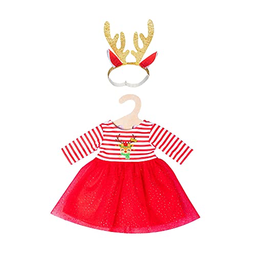 Heless 2151 - Weihnachts-Kleid für Puppen im Design Rentier Rudi, inklusive Haarband mit prachtvollem, goldenen Geweih, Größe 35 - 45 cm von Heless