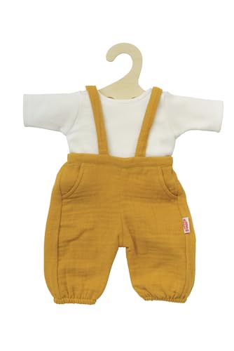 Heless 2415 - Puppenkleidung aus 100% Bio-Baumwolle, 2-teiliges Set mit Latzhose in Honiggelb und weißem T-Shirt für Puppen und Kuscheltiere der Größe 35-45 cm, Gelb, Grün von Heless