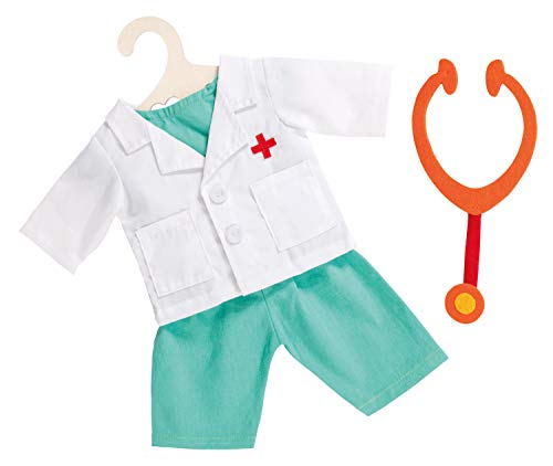 Heless 2653 - Bekleidungs-Set für Puppen, 4 teiliges Arzt-Outfit mit Hose, Hemd, Arztkittel und Stethoskop, Größe 35 - 45 cm von Heless