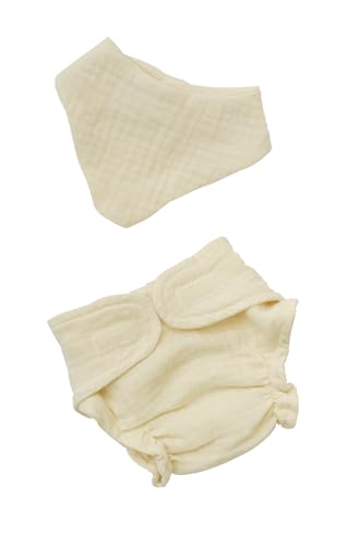 Heless 4201 - Puppenkleidung aus 100% Bio-Baumwolle, 2-teiliges Set mit Stoffwindel und Lätzchen in Ecru für Puppen und Kuscheltiere der Größe 28-35 cm von Heless