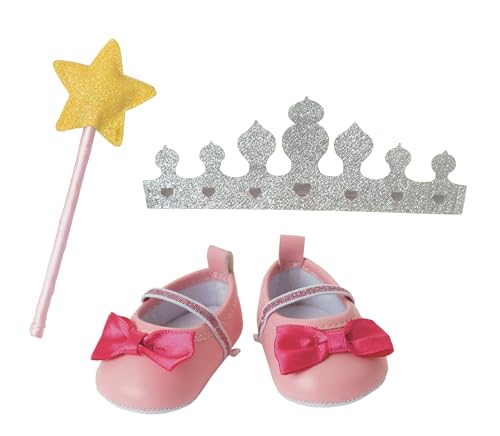 Heless 430 - Puppenzubehör im Design Prinzessin Lillifee, 3-teiliges Accessoire Set mit Ballerinas, Glitzerkrone und Zauberstab für Puppen und Kuscheltiere der Größe 35-45 cm von Heless