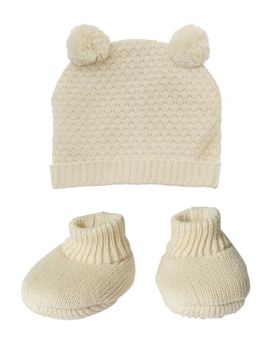 Heless 480 - Puppenkleidung aus 100% Bio-Baumwolle, 2-teiliges Strickset mit Bommelmütze und Strickschuhen in Ecru für Puppen und Kuscheltiere der Größe 35-45 cm von Heless