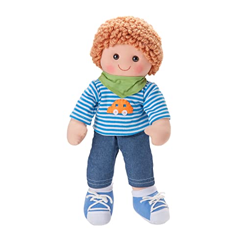 Heless 701 - Stoffpuppe Junge Leo mit Jeans, Streifenshirt und Halstuch, ca. 42 cm große Weichpuppe zum Kuscheln, Spielen und Liebhaben von Heless