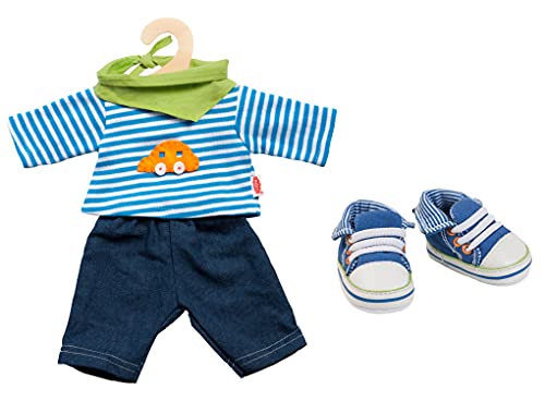 Heless Puppenbekleidungs-Set Jeans mit Streifenshirt und Sneaker, 3 teilig, Größe 35-45 cm von Heless