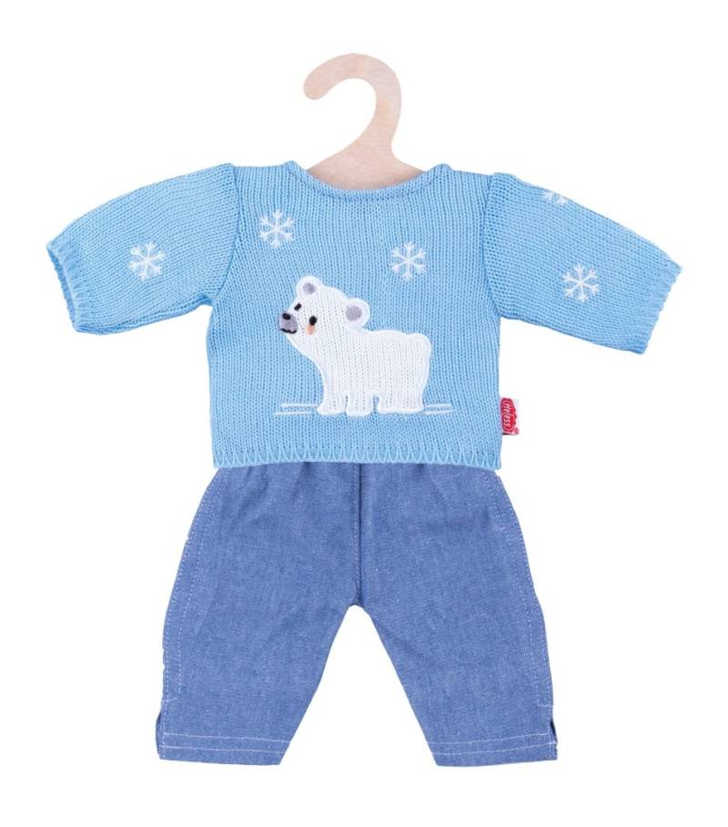 Puppen-Eisbär-Pullover mit Jeans, klein, Gr. 28-35 cm von Heless