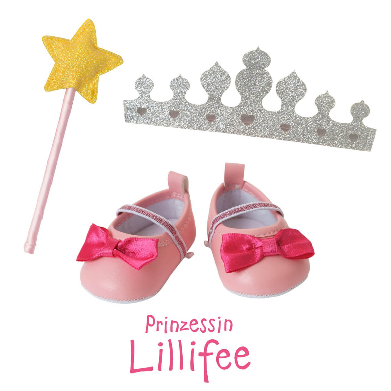 Set Prinzessin Lillifee 3tlg,, Puppenschuhe Krone Zauberstab 30-34 cm von Heless