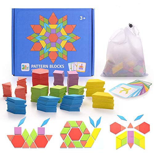 HellDoler Holzpuzzles Geometrische Puzzle 155 Teile Bausteine Montessori Spielzeug Grafische Klassische Pädagogisches Spielzeug mit 24 Design Karten für Kinder Kleinkind von HellDoler