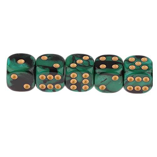 Hellery 5 pcs 6-Seitig D6 Würfel Spielwürfel D6 Sechsseitig Würfel Würfelset für Brettspiel, Kartenspiel - Dunkelgrün von Hellery