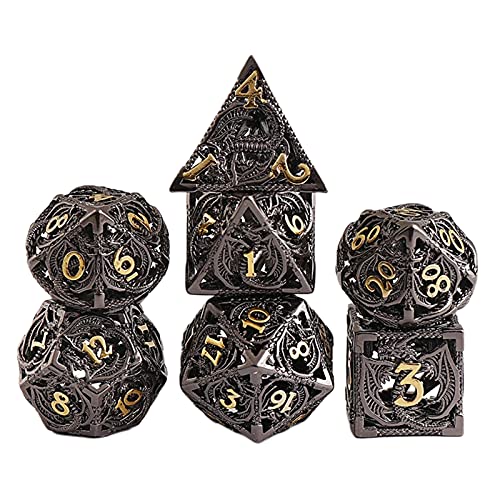 Hellery DND-Würfel-Set aus antikem Kupfer, Metall, Drachenmuster, hohlgeschnitztes Design, D&D-polyedrische Würfel mit Tragetasche für Rollenspiele, PRG, 7-teilig von Hellery