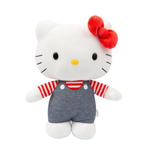 Hello Kitty 30 cm Plüschtier – mit Blauer Jeanslatzhose, weich und kuschelig, Altersgruppen – inklusive Geschenkbox, entzückbares Sammlerstück von Hello Kitty