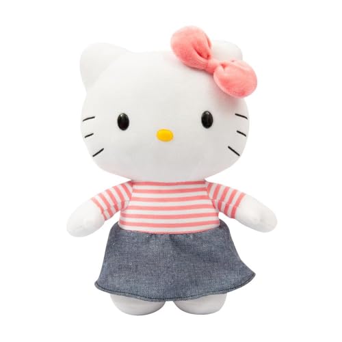 Hello Kitty 30 cm Plüschtier – mit Jeansrock und rosa gestreiftem Oberteil, weich und kuschelig, Altersgruppen – inklusive Geschenkbox, entzückbares Sammlerstück von Hello Kitty