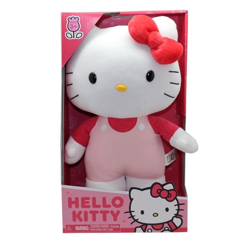 Hello Kitty 30 cm Plüschtier – mit rosa Cord-T-Shirt und rosa Latzhose, weich und kuschelig, Altersgruppen – inklusive Geschenkbox, entzückbares Sammlerstück von Hello Kitty