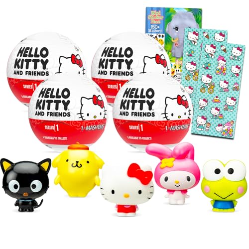 Hello Kitty Blindbox-Partygeschenke – Bündel mit 4 Hello Kitty Mash'Ems Blindball-Mini-Figuren, Mystery-Spielzeug plus Aufklebern, mehr | Hello Kitty Figuren für Kinder, Jungen, Mädchen von Hello Kitty