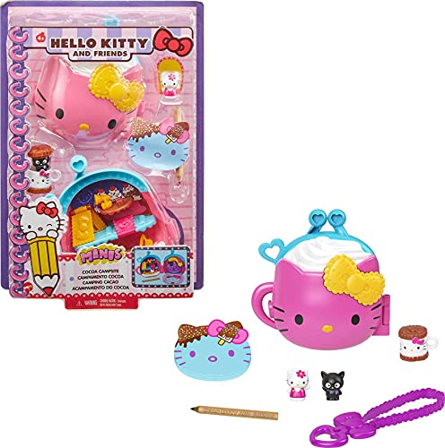 Mattel Mattel Hello Kitty GVB29 - Kakao-Campingplatz Schatulle (12,5 cm) mit 2 Sanrio Minis Figuren, Notizblock und Schreibwarenzubehör, Spielzeug Geschenk für Kinder ab 4 Jahren von Mattel