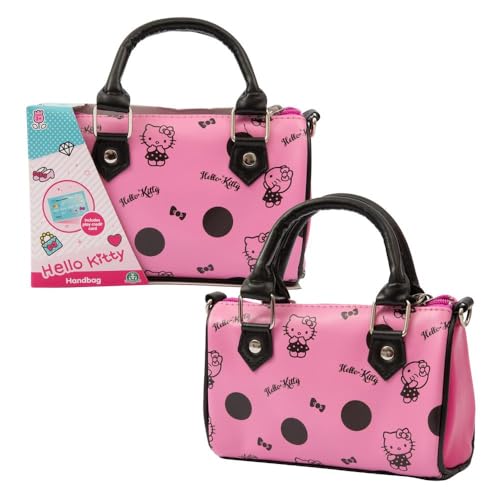 Hello Kitty Giochi Preziosi Fashion Handtasche mit Spielzeug-Kreditkarte, lila Farbe, Symbole und Namen bedruckt, schwarze Griffe, geeignet für Kinder ab 3 Jahren von Hello Kitty