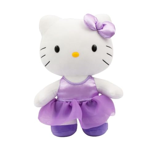 Hello Kitty Giochi Preziosi Weiches Plüschtier, 30 cm hoch, mit modischem Outfit, lila Satin-Kleid und passender Schleife, für Kinder ab 3 Jahren von Hello Kitty