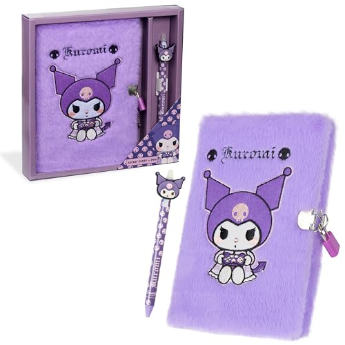 Hello Kitty Kuromi A5 Tagebuch und Stift Set, Plüsch Notizbuch mit Schloss (Lila) von Hello Kitty