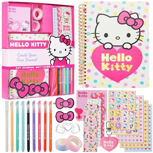 Hello Kitty Notizbuch Mädchen Set Leeres Buch Zum Selbstgestalten mit Sticker, Stiften, Bastelzubehör, Geschenke für Mädchen & Teenager von Hello Kitty