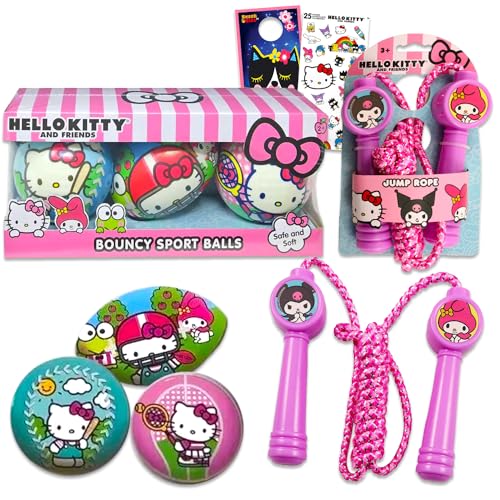 Hello Kitty Outdoor-Spielzeug für Mädchen, Kinder – Bündel mit 3 Mini Hello Kitty Sportbällen und Hello Kitty Springseil plus Aufklebern, mehr | Hello Kitty Fitness-Spielzeug, Hello Kitty von Hello Kitty