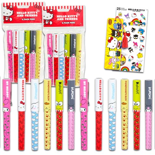 Hello Kitty Pens Party Favors Set - Bundle with 12 Hello Kitty and Friends Pens Plus Stickers, More | Sanrio Hello Kitty and Friends Party Supplies for Girls von Hello Kitty