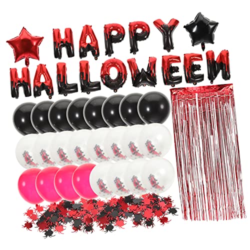 Hemobllo 1 Satz Ballon-Regenvorhang-Set Halloween Randbereich Party volles Gesicht Lichterketten für Schlafzimmer halllowen hlloween creepin rote Fransenvorhänge schwarze Luftballons Papier von Hemobllo